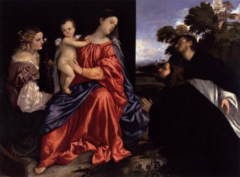 Tiziano: Madonna, a gyermek, Szt. Katalin és Szent Dominic